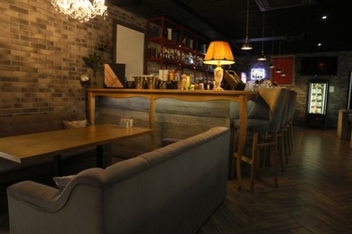 Image of Different furniture in restaurant. Stylish interior design