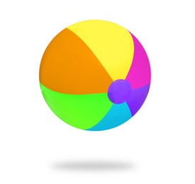Image of Bright beach ball falling against white background