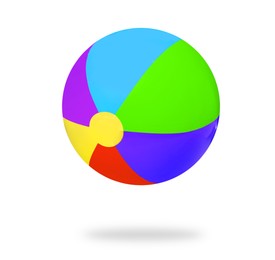 Image of Bright beach ball falling against white background