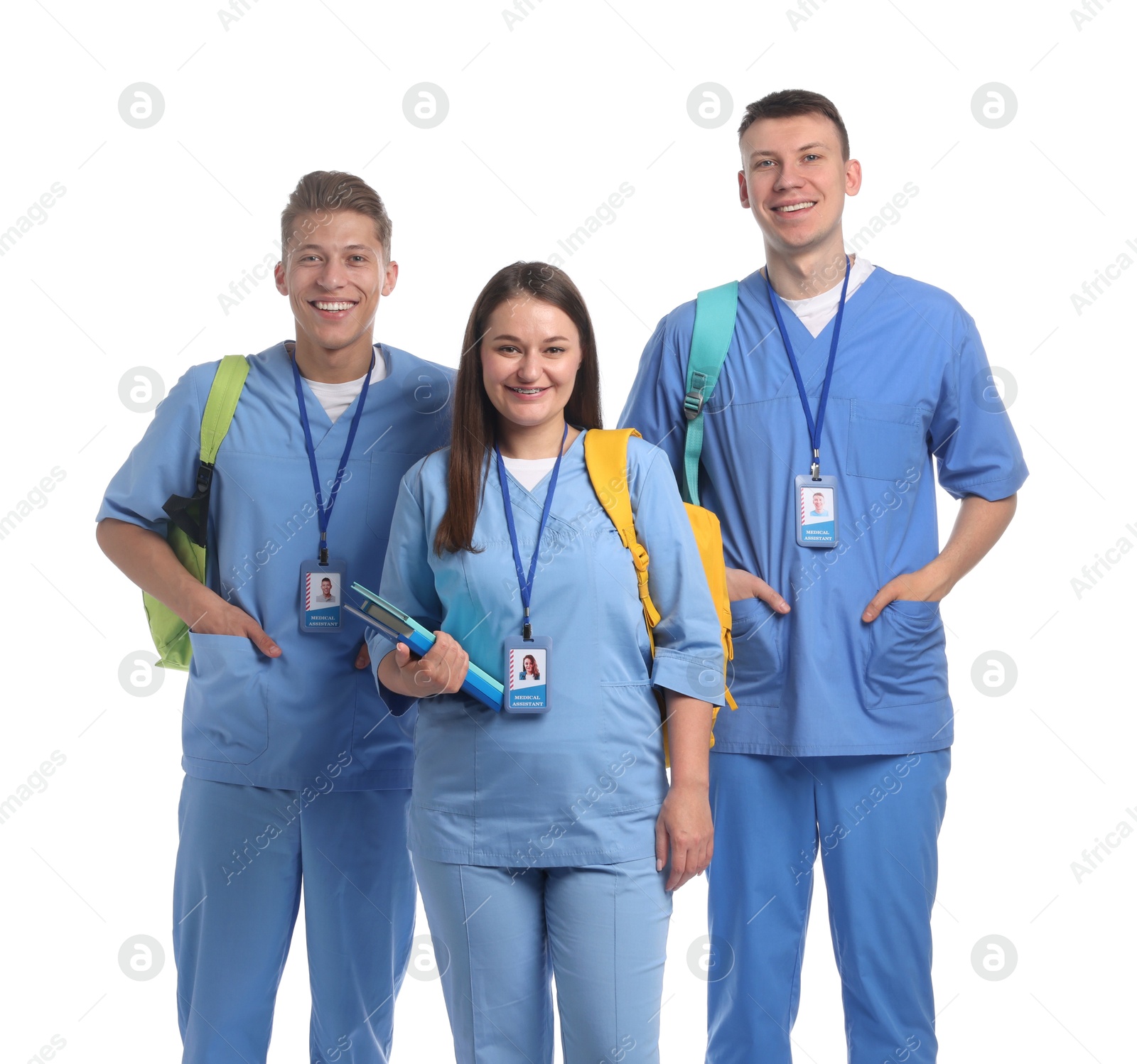 Photo of Group of happy medical students on white background