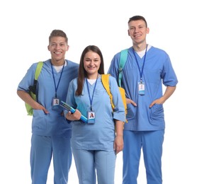 Photo of Group of happy medical students on white background