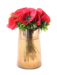 Photo of Beautiful poppy flowers in vase isolated on white
