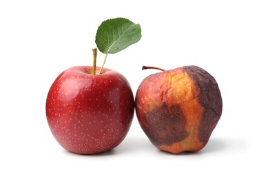 Photo of Rotten apple and fresh one isolated on white