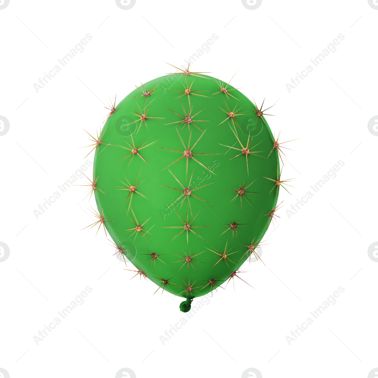 Image of Green balloon covered with cactus prickles on white background