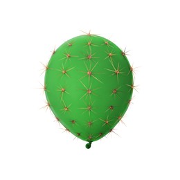 Image of Green balloon covered with cactus prickles on white background