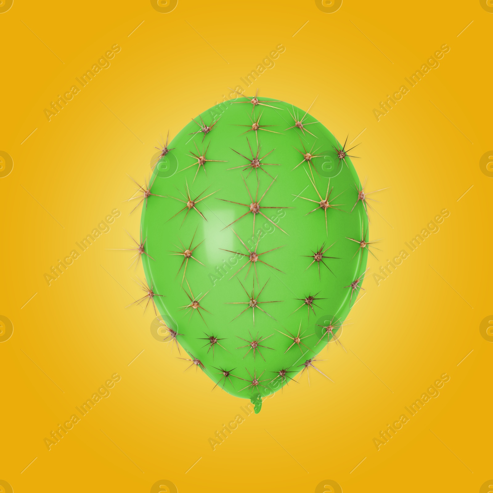 Green balloon covered with cactus prickles on orange gradient background Image of Green balloon covered with cactus prickles on orange gradient background