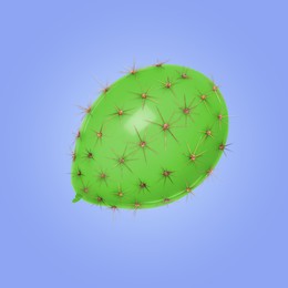 Image of Green balloon covered with cactus prickles on light blue background