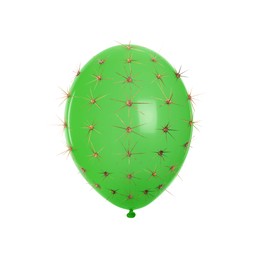 Image of Green balloon covered with cactus prickles on white background