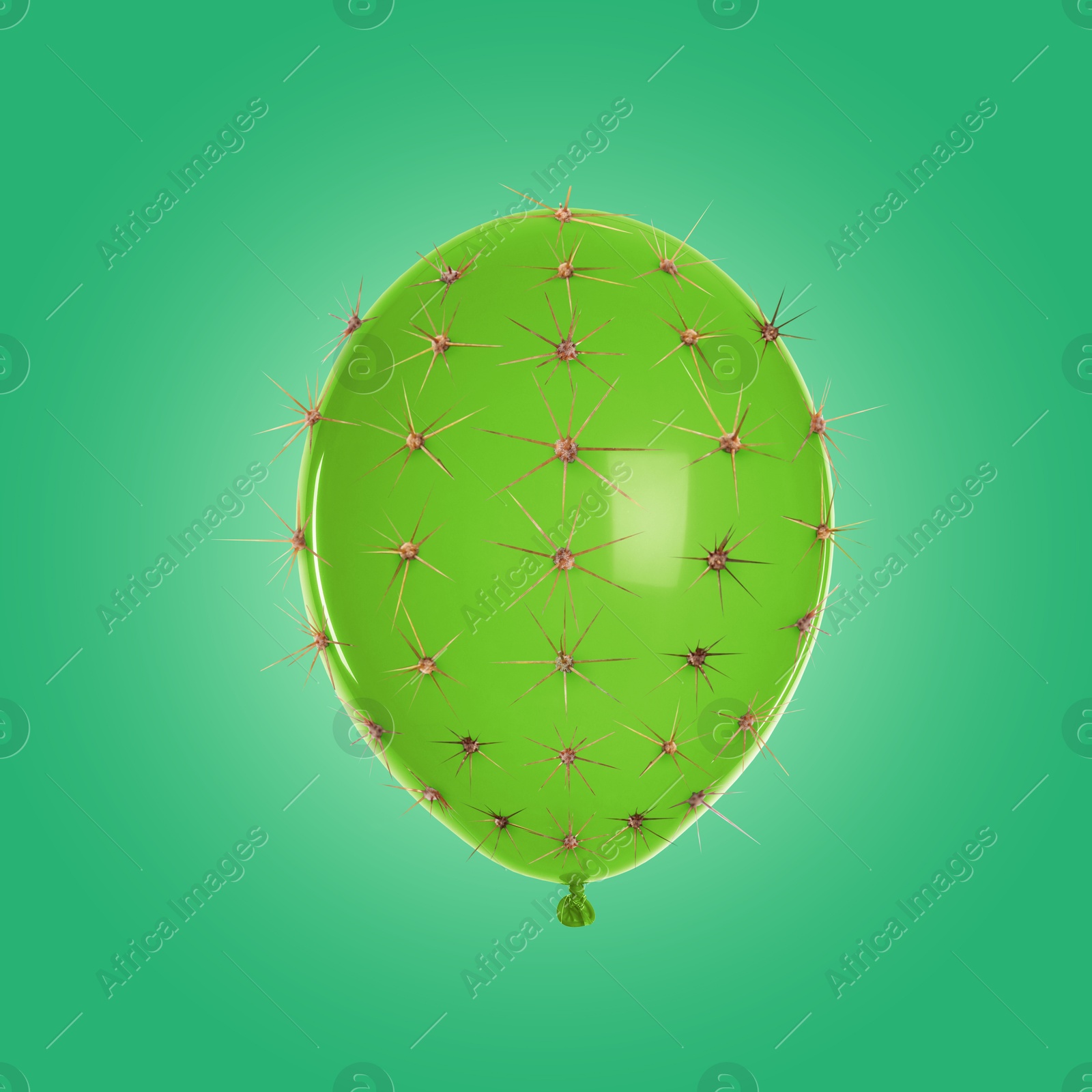Image of Balloon covered with cactus prickles on green gradient background
