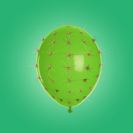 Image of Balloon covered with cactus prickles on green gradient background