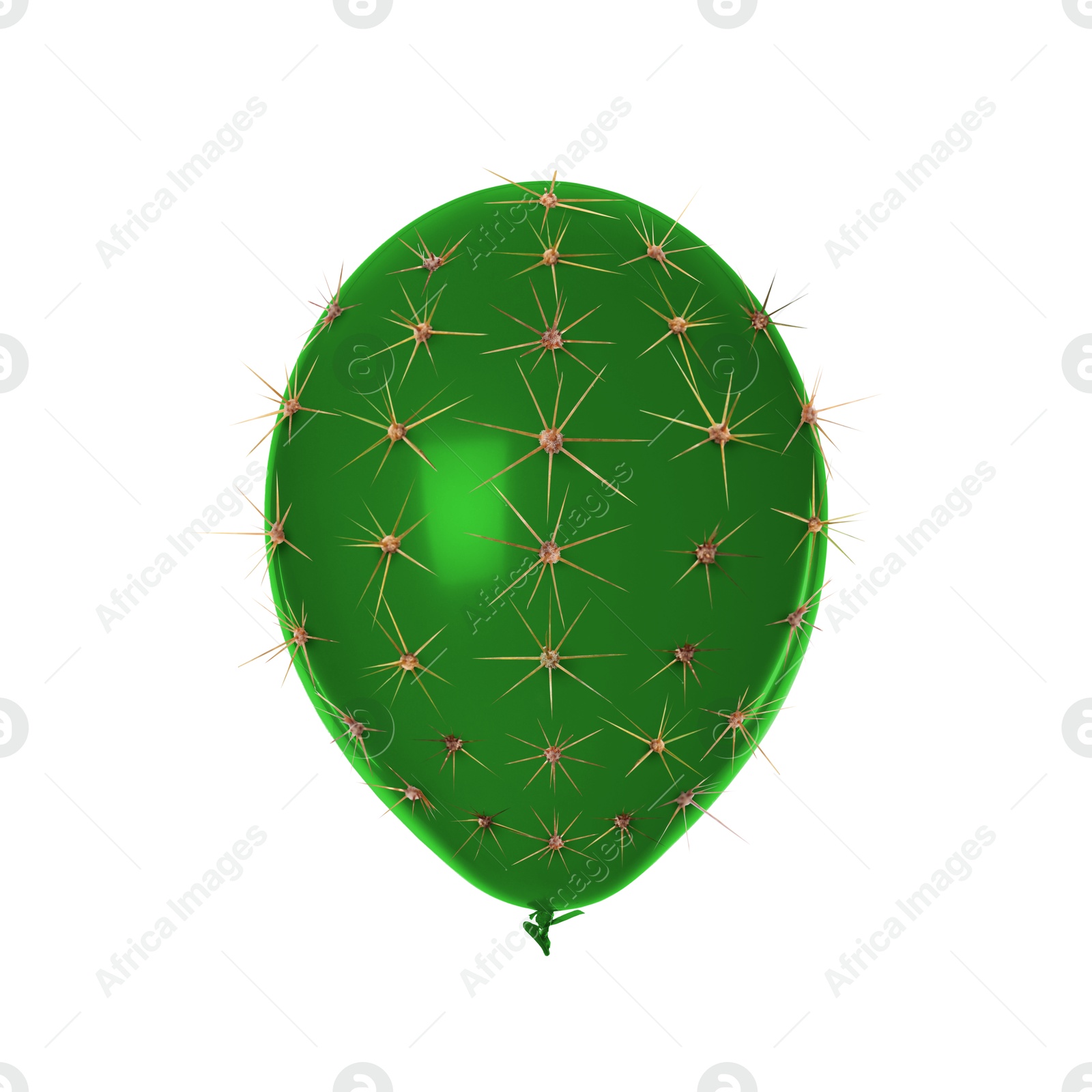 Image of Green balloon covered with cactus prickles on white background