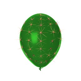 Image of Green balloon covered with cactus prickles on white background
