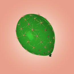 Image of Green balloon covered with cactus prickles on coral gradient background