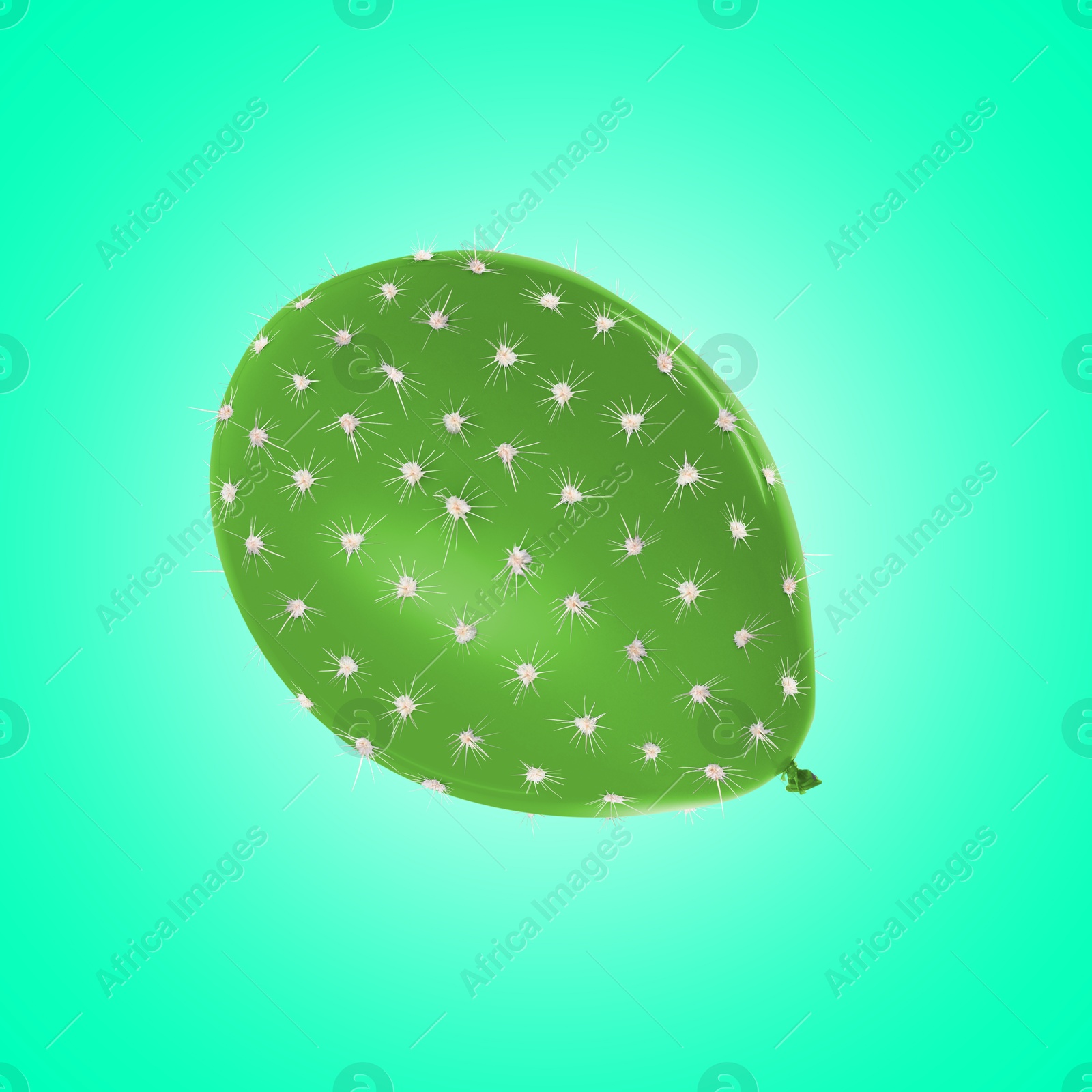 Green balloon covered with cactus prickles on turquoise background Image of Green balloon covered with cactus prickles on turquoise background