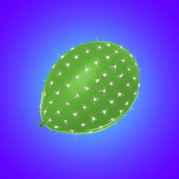 Image of Green balloon covered with cactus prickles on blue background