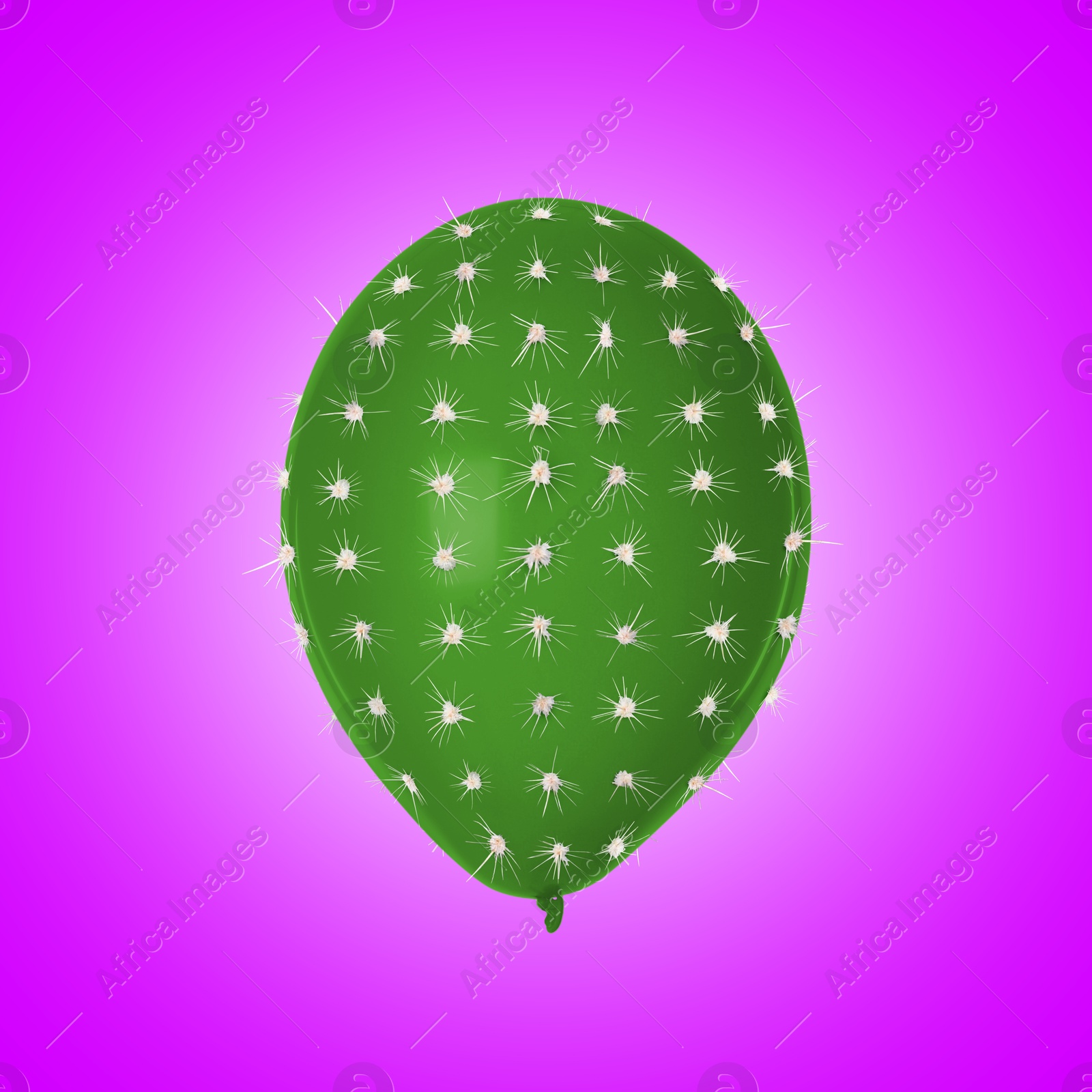 Green balloon covered with cactus prickles on violet gradient background Image of Green balloon covered with cactus prickles on violet gradient background