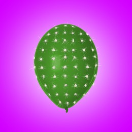 Image of Green balloon covered with cactus prickles on violet gradient background