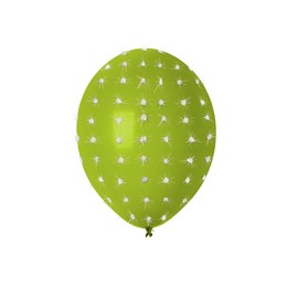 Image of Green balloon covered with cactus prickles on white background