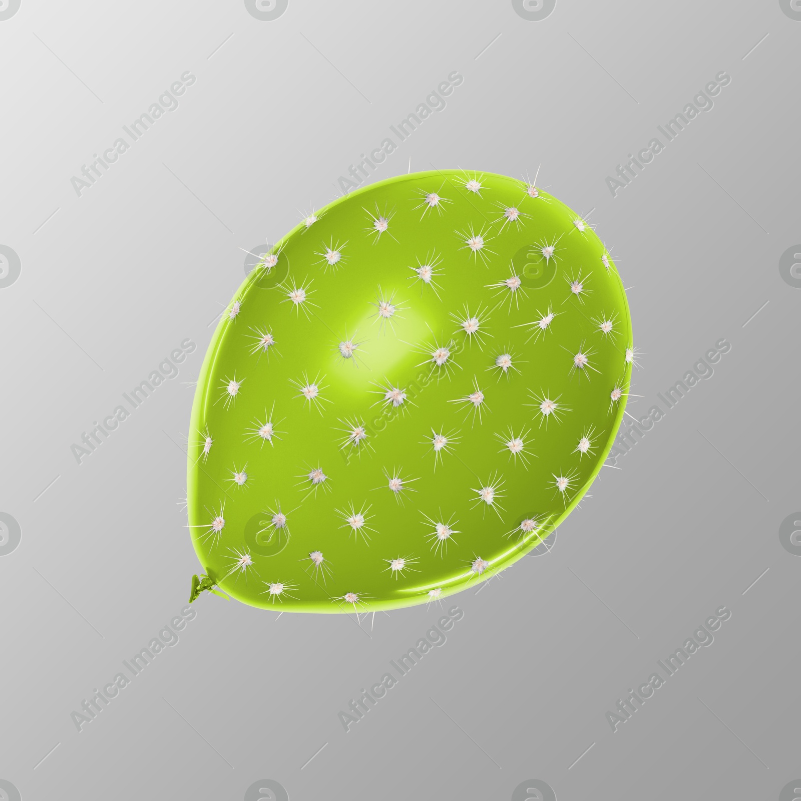 Image of Green balloon covered with cactus prickles on grey gradient background