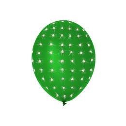 Image of Green balloon covered with cactus prickles on white background