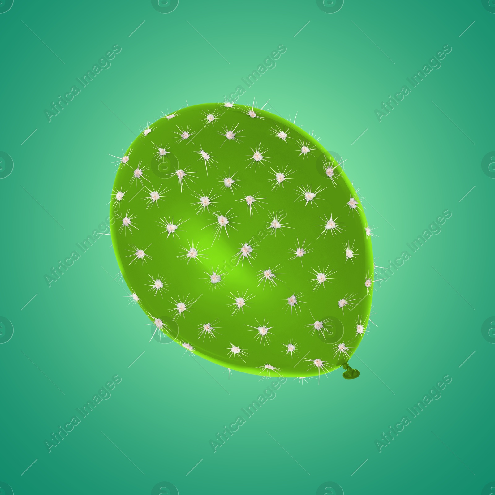 Image of Balloon covered with cactus prickles on teal gradient background