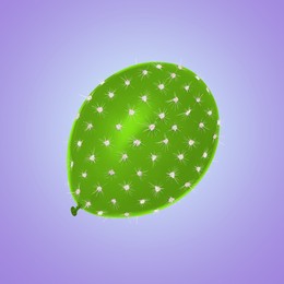 Image of Green balloon covered with cactus prickles on violet blue gradient background