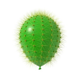 Image of Green balloon covered with cactus prickles on white background