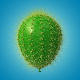 Image of Green balloon covered with cactus prickles on blue gradient background