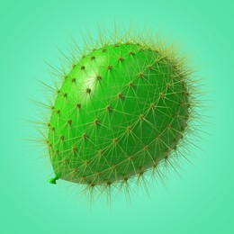 Image of Green balloon covered with cactus prickles on turquoise background
