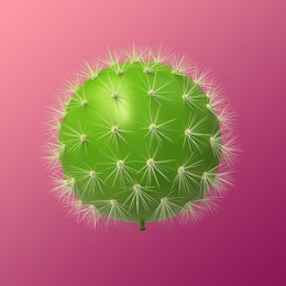 Image of Green balloon covered with cactus prickles on crimson gradient background