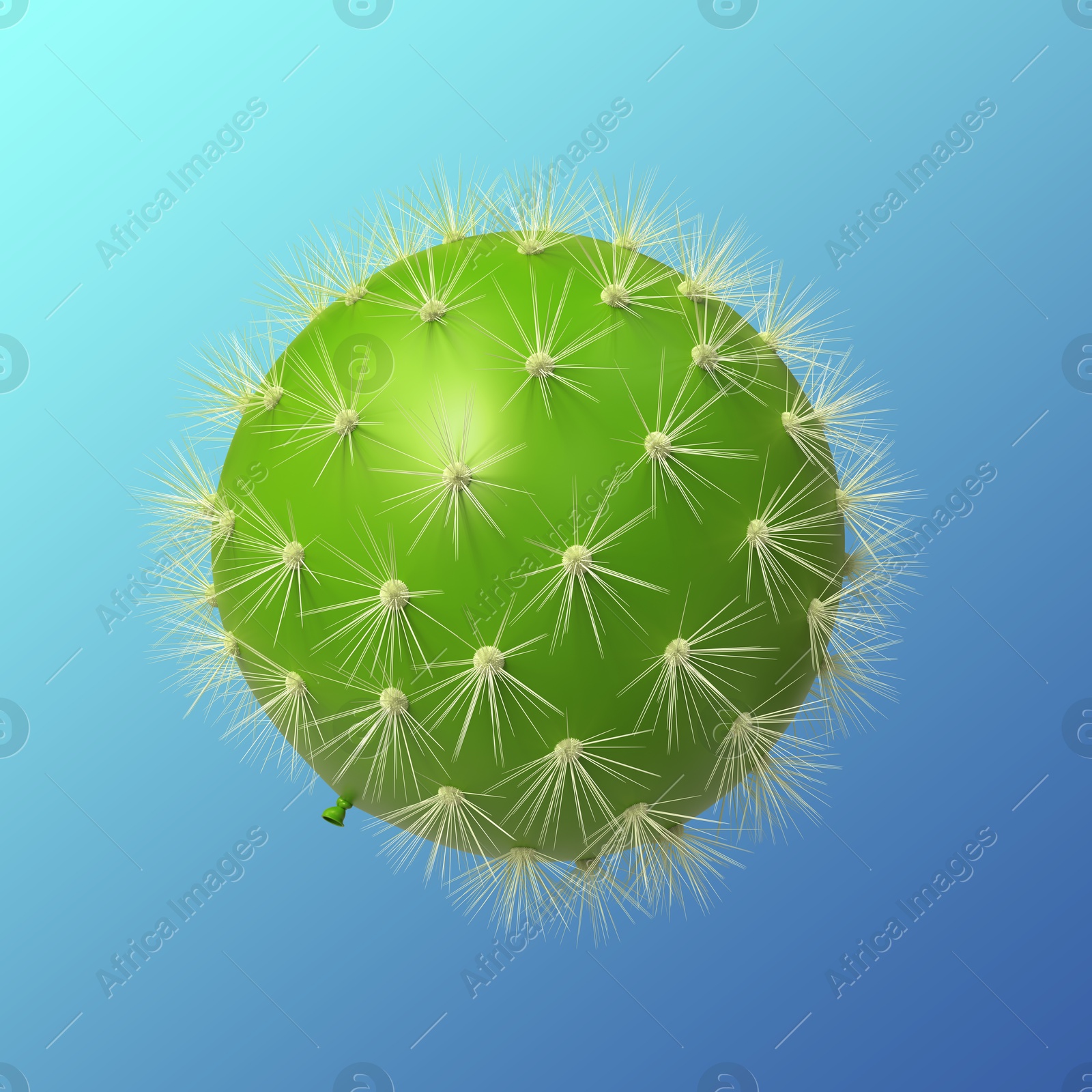 Green balloon covered with cactus prickles on blue gradient background Image of Green balloon covered with cactus prickles on blue gradient background