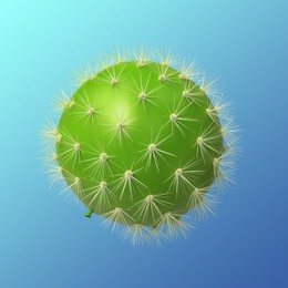 Image of Green balloon covered with cactus prickles on blue gradient background