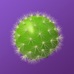 Image of Green balloon covered with cactus prickles on purple gradient background