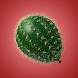Image of Green balloon covered with cactus prickles on red gradient background