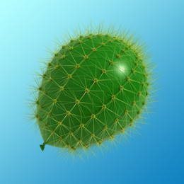 Image of Green balloon covered with cactus prickles on blue gradient background