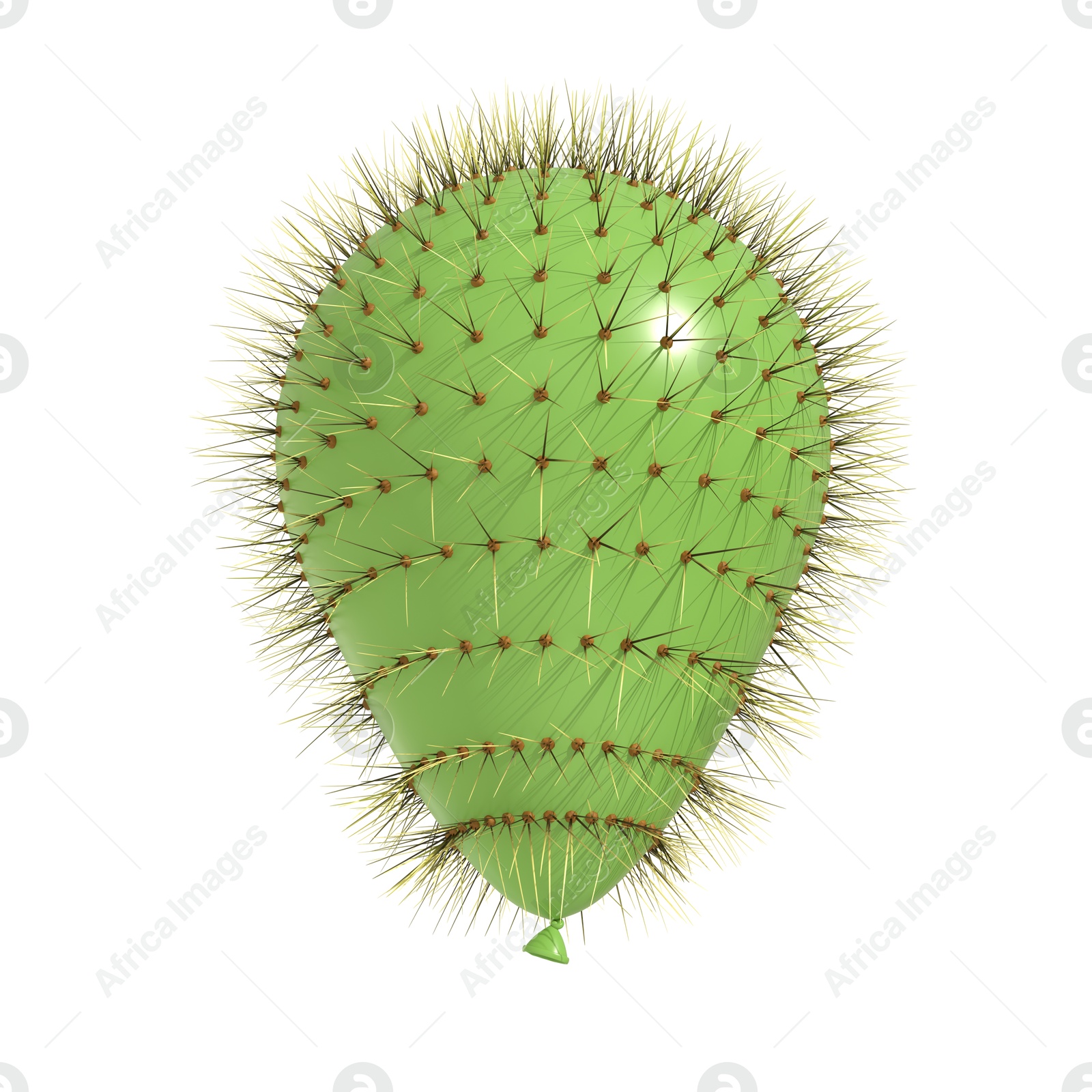 Image of Green balloon covered with cactus prickles on white background