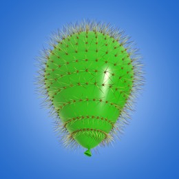 Image of Green balloon covered with cactus prickles on blue gradient background