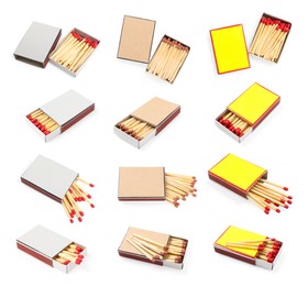 Image of Cardboard boxes with matches on white background, set