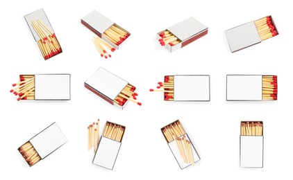 Image of Cardboard boxes with matches on white background, set