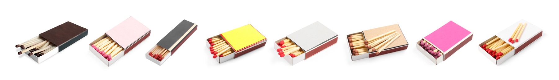 Image of Cardboard boxes with matches on white background, set