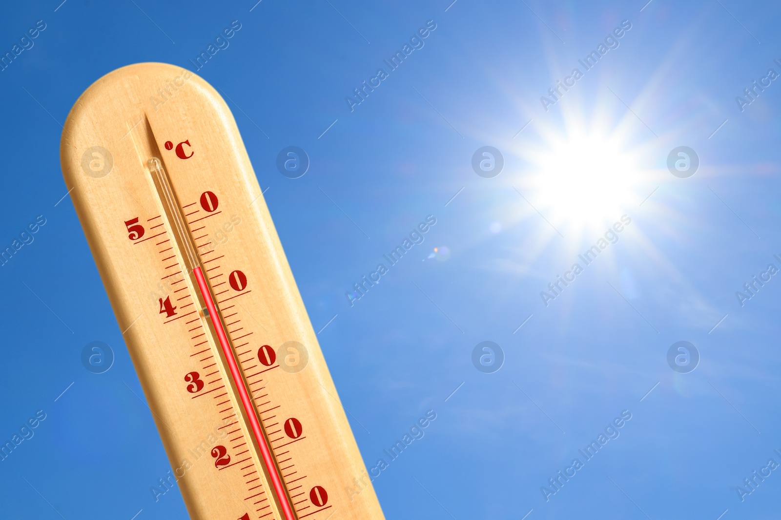 Extremely high temperature on thermometer against blue sky on sunny day. Summer weather Image of Extremely high temperature on thermometer against blue sky on sunny day. Summer weather