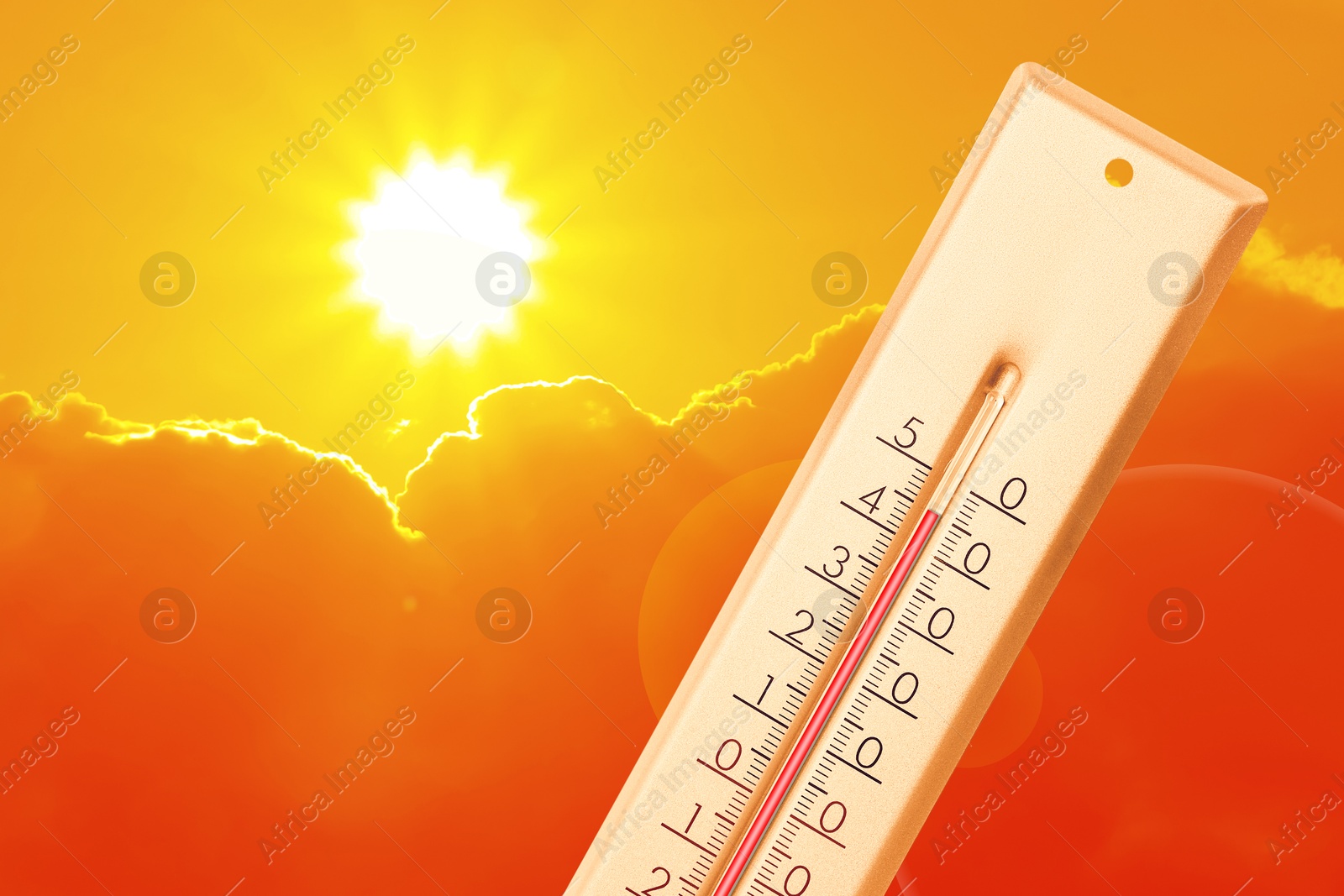 Extremely high temperature on thermometer against orange sky on sunny day. Severely hot summer weather Image of Extremely high temperature on thermometer against orange sky on sunny day. Severely hot summer weather