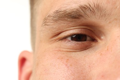 Photo of Closeup view of man on white background