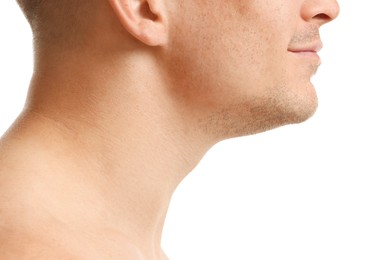 Photo of Closeup view of man on white background