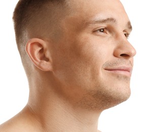 Photo of Handsome man on white background, closeup view