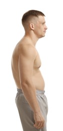 Photo of Man with bad posture on white background