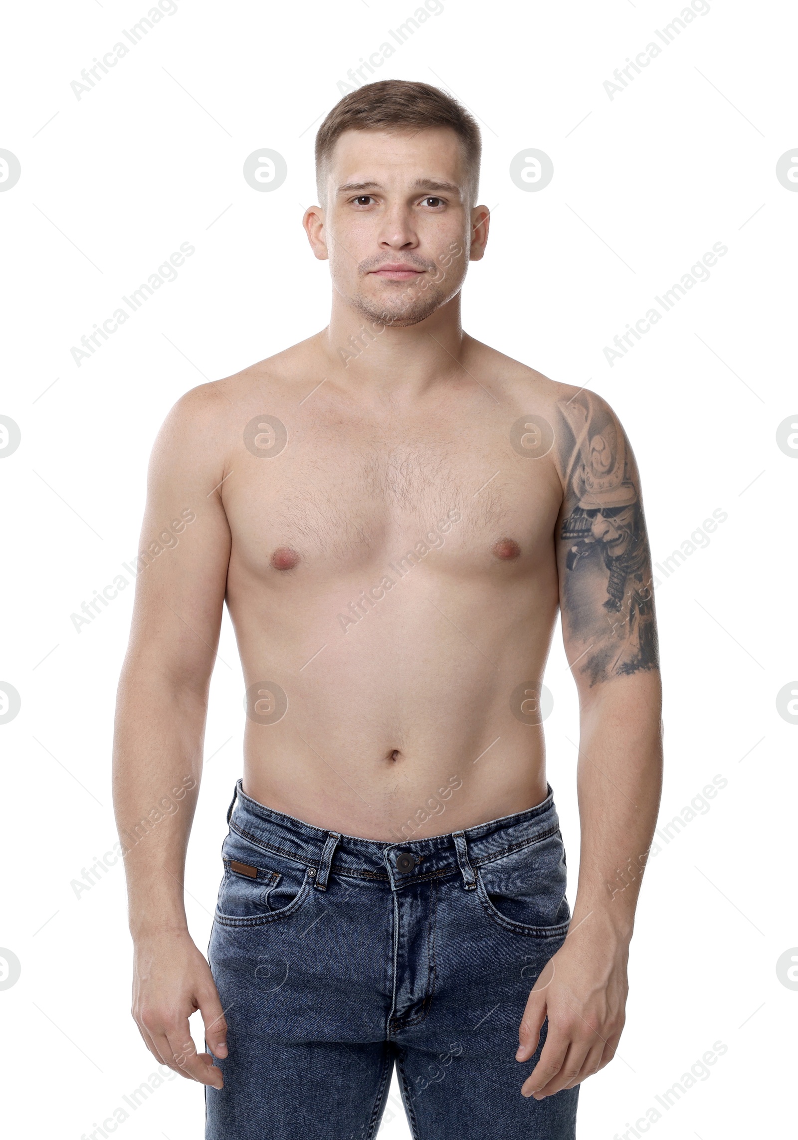 Photo of Handsome young man posing on white background