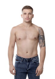 Photo of Handsome young man posing on white background