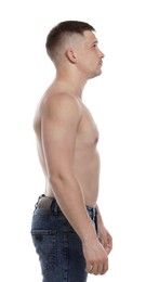 Photo of Handsome young man posing on white background