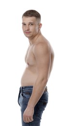 Photo of Man with bad posture on white background